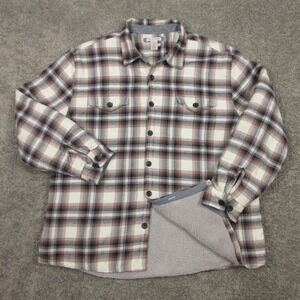 Carbon 2 Cobalt Shirt Mens XL Beige Plaid Fleece Lined Flannel Shacket Button Up